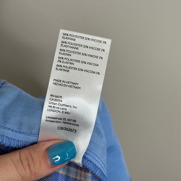 Urban Outfitters Women's Plaid Flare Pants Blue 70s Style High Waisted Trousers - Picture 10 of 10